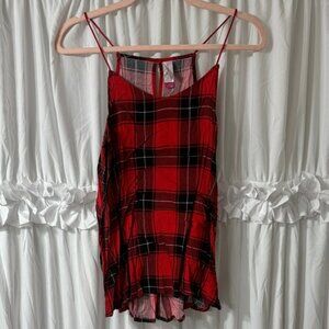No Boundaries Red and Black Plaid Tank Top